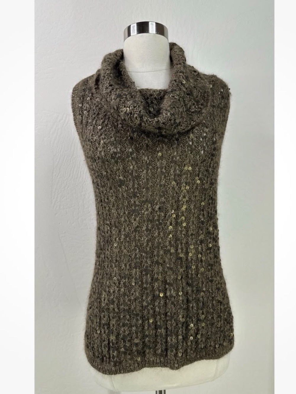 Ellen Tracy Crocheted Embellished Cowl Neck Sleeveless Top